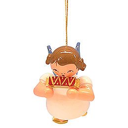 Tree Ornament  -  Angel with Harmonica  -  Blue Wings  -  Floating  -  5,5cm / 2,1 inch