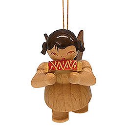Tree Ornament - Angel with Harmonica - Natural Colors - Floating - 5,5 cm / 2,1 inch