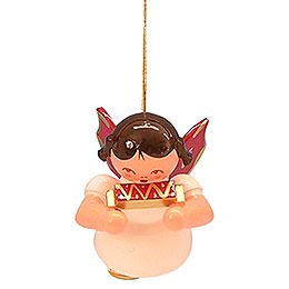 Tree Ornament  -  Angel with Harmonica  -  Red Wings  -  Floating  -  5,5cm / 2,1 inch
