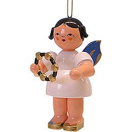 Tree Ornament - Angel with Jingle Ring - Blue Wings - 9,5 cm / 3.7 inch