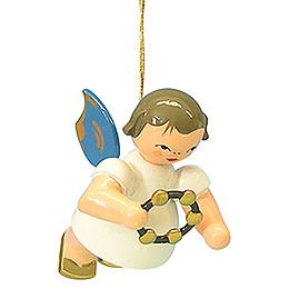 Tree Ornament - Angel with Jingle Ring - Blue Wings - Floating - 5,5 cm / 2,1 inch
