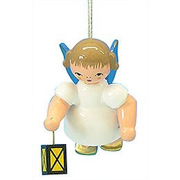 Tree Ornament  -  Angel with Lantern  -  Blue Wings  -  Floating  -  6cm / 2,3 inch