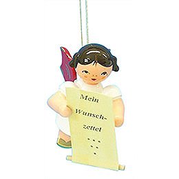 Tree Ornament - Angel with List of Whishes - Red Wings - Floating - 6 cm / 2,3 inch