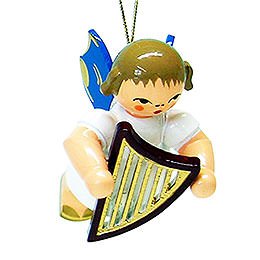 Tree Ornament - Angel with Lyre - Blue Wings - Floating - 5,5 cm / 2.1 inch