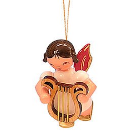 Tree Ornament - Angel with Lyre - Red Wings - Floating - 5,5 cm / 2,1 inch