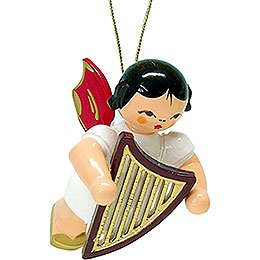 Tree Ornament  -  Angel with Lyre  -  Red Wings  -  Floating  -  5,5cm / 2.1 inch
