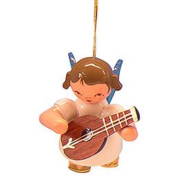 Tree Ornament - Angel with Mandolin - Blue Wings - Floating - 5,5 cm / 2,1 inch