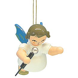 Tree Ornament  -  Angel with Microphone  -  Blue Wings  -  Floating  -  5,5cm / 2,1 inch
