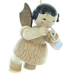 Tree Ornament - Angel with Piccolo Trumpet - Natural Colors - Floating - 5,5 cm / 2.2 inch