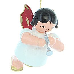Tree Ornament - Angel with Piccolo Trumpet - Red Wings - Floating - 5,5 cm / 2.2 inch