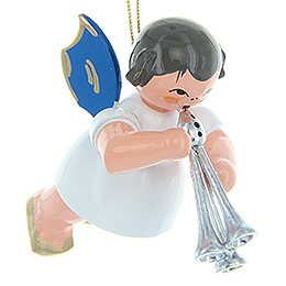 Tree Ornament - Angel with Shawm - Blue Wings - Floating - 5,5 cm / 2.2 inch