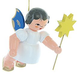Tree Ornament - Angel with Star - Blue Wings - Floating - 5,5 cm / 2.2 inch