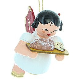 Tree Ornament - Angel with Stollen Plate - Red Wings - Floating - 5,5 cm / 2.2 inch