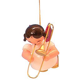 Tree Ornament - Angel with Trombone - Red Wings - Floating - 5,5 cm / 2,1 inch
