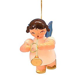Tree Ornament - Angel with Trumpet - Blue Wings - Floating - 5,5 cm / 2,1 inch
