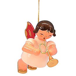 Tree Ornament - Angel with Trumpet - Red Wings - Floating - 5,5 cm / 2,1 inch