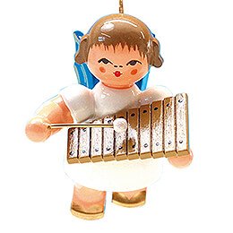 Tree Ornament  -  Angel with Xylophone  -  Blue Wings  -  Floating  -  5,5cm / 2.2 inch