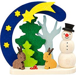 Tree Ornament  -  Arch and Snowman with Bunnies  -  7cm / 2.8 inch