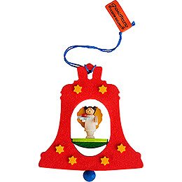 Tree Ornament - Bell Red with Angel - 7,5 cm / 3 inch