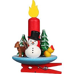 Tree Ornament Candle with Snowman and Clip - 6x8,5 cm / 2.4x3.3 inch