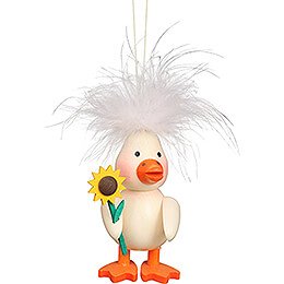 Tree Ornament - Feather Duckling with Flower - 10 cm / 3.9 inch