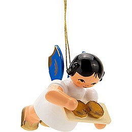 Tree Ornament - Floating Angel with Bohemian Pancakes - Blue Wings - 5,5 cm / 2.2 inch
