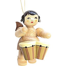 Tree Ornament - Floating Angel with Bongo Drums - Natural Colors - 5,5 cm / 2.2 inch