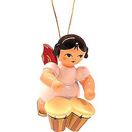 Tree Ornament - Floating Angel with Bongo Drums - Red Wings - 5,5 cm / 2.2 inch