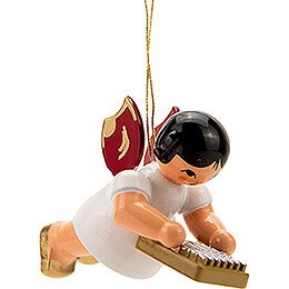 Tree Ornament - Floating Angel with Kalimba - Red Wings - 5,5 cm / 2.2 inch