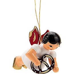 Tree Ornament - Floating Angel with Pretzel - Red Wings - 5,5 cm / 2.2 inch