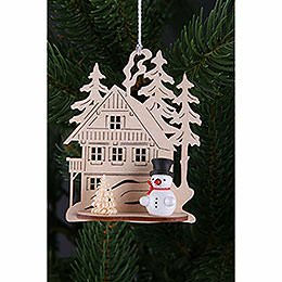 Tree Ornament  -  Forest House with Mini Snowman, Set of Three  -  9x8cm / 3.5x3. inch