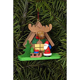 Tree Ornament  -  Forest House with Santa Claus  -  7,1x6,2cm / 2.8x2.4 inch