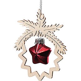 Tree Ornament - Glass Star in Branch Red - 8,5 cm / 3.3 inch
