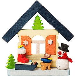 Tree Ornament  -  House Snowman with Sled  -  7,4cm / 2.9 inch