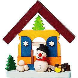Tree Ornament  -  House Snowman with Wood Pile  -  7,4cm / 2.9 inch