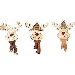 Tree Ornament - Moose Head - Set of 6 - 7 cm / 2.8 inch