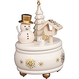 Tree Ornament - Music Box White with Snowman - 7,7 cm / 3 inch