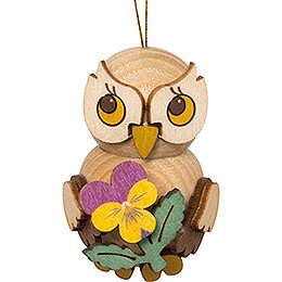 Tree Ornament - Owl Child with Flower - 4 cm / 1.6 inch