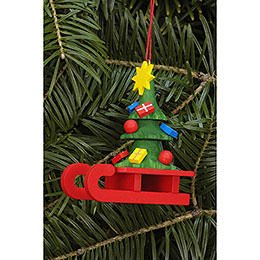 Tree Ornament - Sleigh with Christbaum - 5,2x6,4 cm / 2.0x2.5 inch