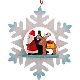 Tree Ornament - Snowflake Santa with Reindeer - 9,0x9,0 cm / 3.5x3.5 inch