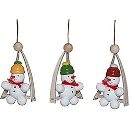 Tree Ornament - Snowman on the swing, 3 pieces - 8 cm / 3.1 inch