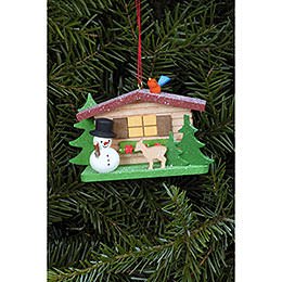 Tree Ornament - Snowman with Alpine House - 9,3x5,3 cm / 3.7x2.1 inch