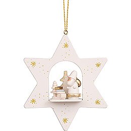 Tree Ornament  -  Star White Santa with Sled  -  9,6cm / 3.8 inch
