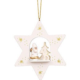Tree Ornament  -  Star White with Santa Claus  -  9,6cm / 3.8 inch