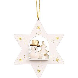 Tree Ornament  -  Star White with Snowman  -  9,6cm / 3.8 inch