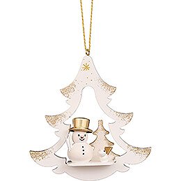 Tree Ornament - Tree White with Snowman - 8,7 cm / 3.4 inch