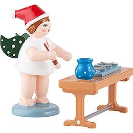 Weihnachtsengel mit Mtze und Lebkuchen am Tisch - 6,5 cm