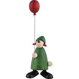 Well-Wisher Lina with Red Balloon, Green - 9 cm / 3.5 inch