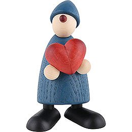 Well-Wisher Theo with Heart, Blue - 9 cm / 3.5 inch