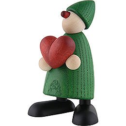 Well - Wisher Theo with Heart, Green  -  9cm / 3.5 inch